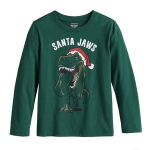 Santa Jaws Dinosaur Boys Christmas T-Shirt Long-Sleeved NWT